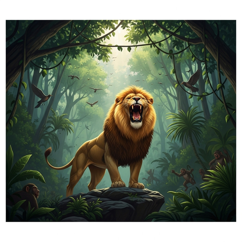 Roaring Lion in Jungle: Powerful Wildlife Encounter Roaring Lion in Jungle: Powerful Wildlife Encounter