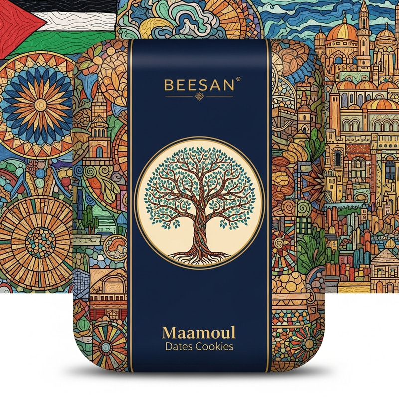 Vibrant Palestinian Heritage Maamoul Dates Cookies Packaging Design Vibrant Palestinian Heritage Maamoul Dates Cookies Packaging Design