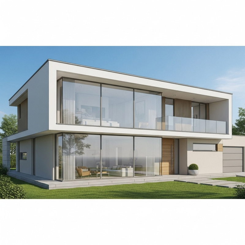 Modern Two-Storey House Sketch with Large Glass Window