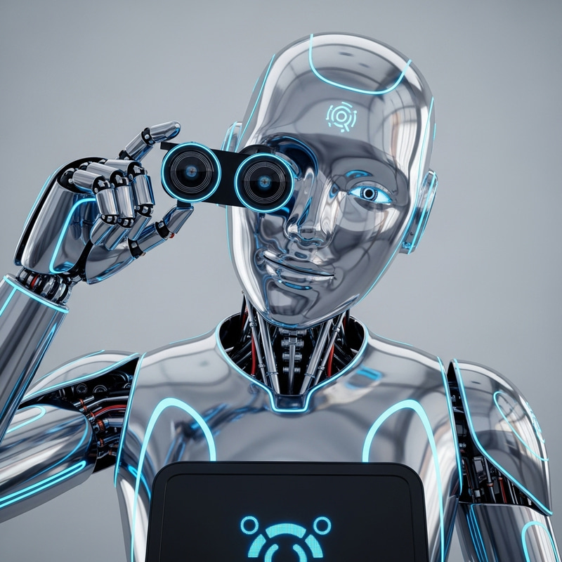 Futuristic AI Robot with Metallic Exterior and Playful Expression Futuristic AI Robot with Metallic Exterior and Playful Expression