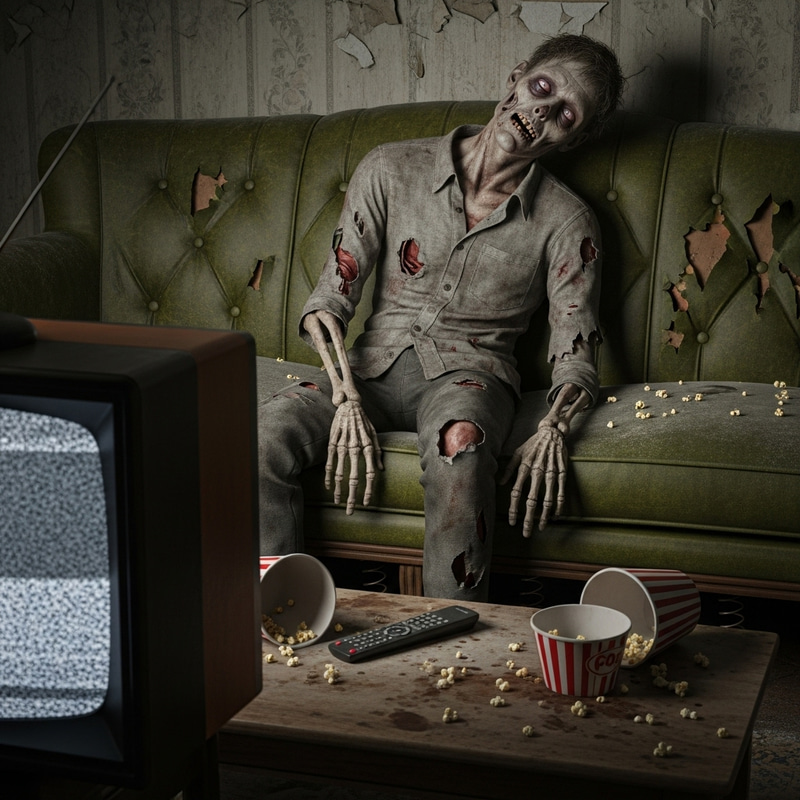 Creepy Zombie Watching TV on Couch