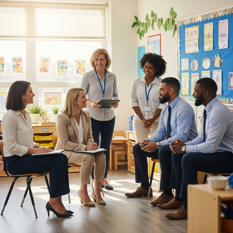 Joyful Teachers Gathering in Reggio Emilia Style Classroom Joyful Teachers Gathering in Reggio Emilia Style Classroom