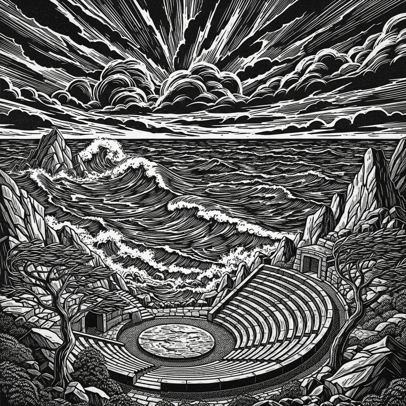 Dramatic Monochrome Storm View from Coastal Theatre Dramatic Monochrome Storm View from Coastal Theatre