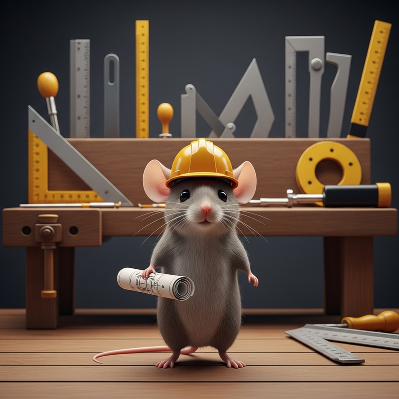 Clever Engineer Mouse: Anthromorphic Rodent in Hard Hat