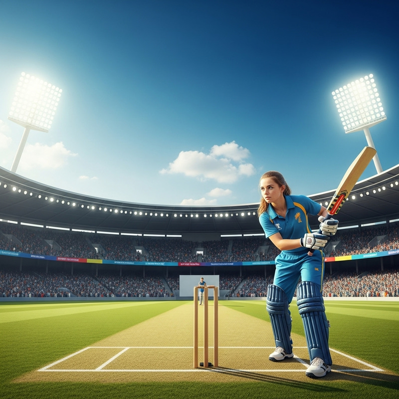 Vibrant Cricket Stadium with Determined Caucasian Girl Vibrant Cricket Stadium with Determined Caucasian Girl