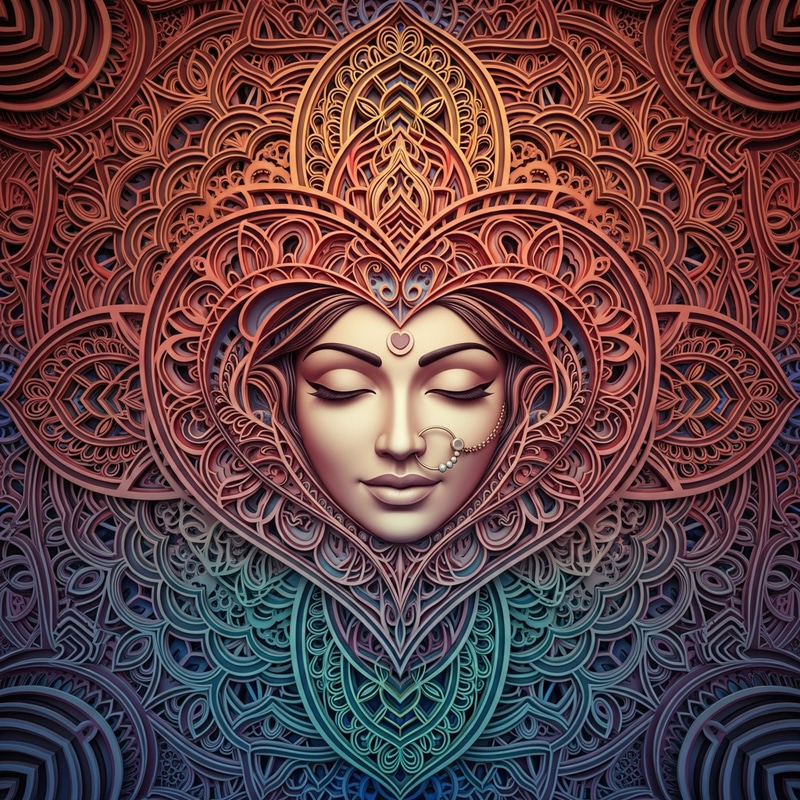 3D Mandala Geometry with Heart & Woman | Symmetrical Beauty 3D Mandala Geometry with Heart & Woman | Symmetrical Beauty
