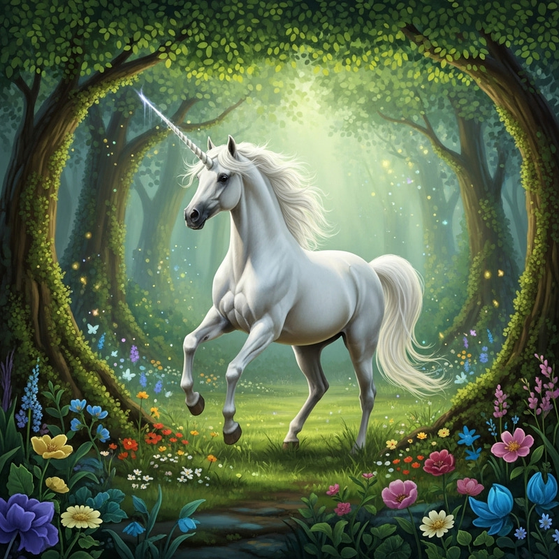 Mystical Unicorn in Enchanting Forest Mystical Unicorn in Enchanting Forest