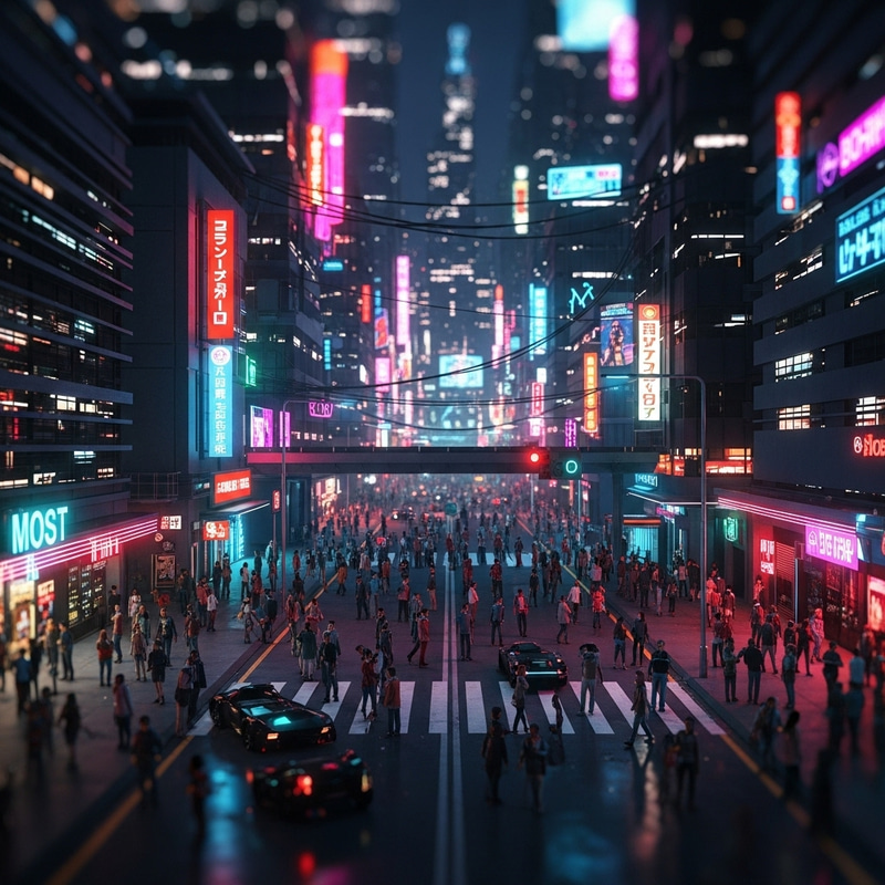 Neon Cyberpunk Cityscape in Vibrant Miniature Style Neon Cyberpunk Cityscape in Vibrant Miniature Style