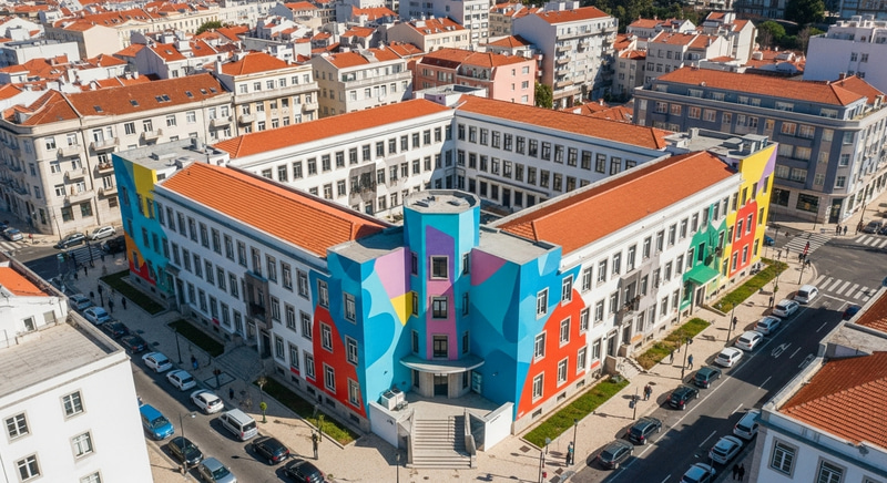 Futuristic Organic Architecture of Portugal Republique School - Geometric Shapes & Vibrant Hues