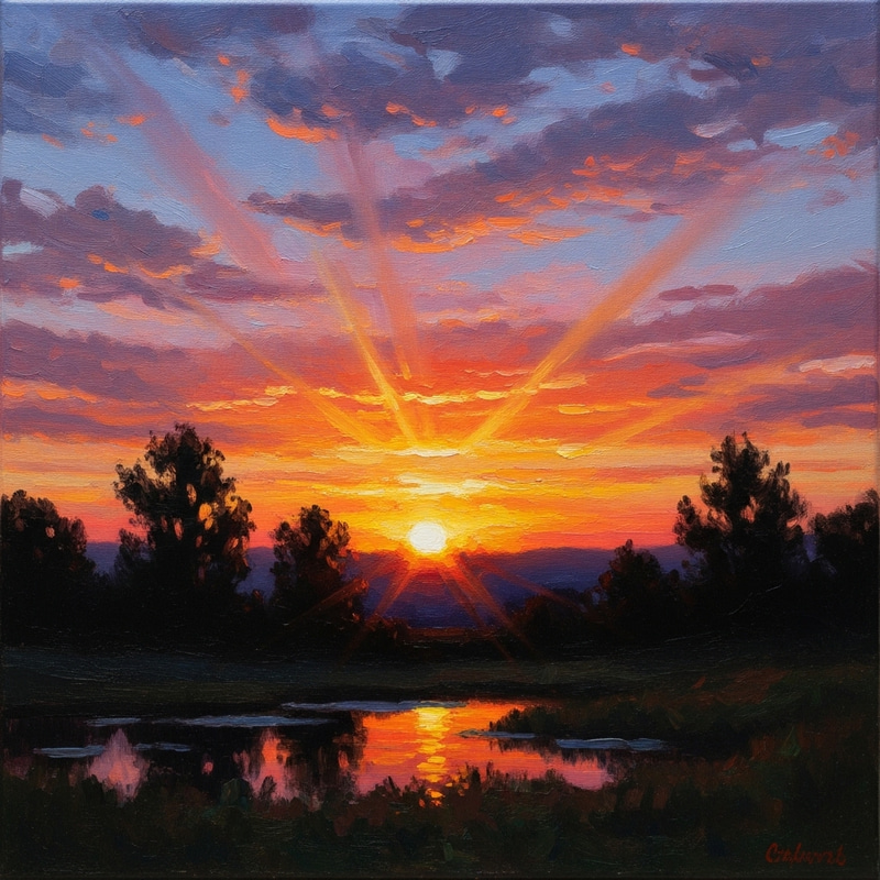 Vivid Sunset Impressionistic Painting