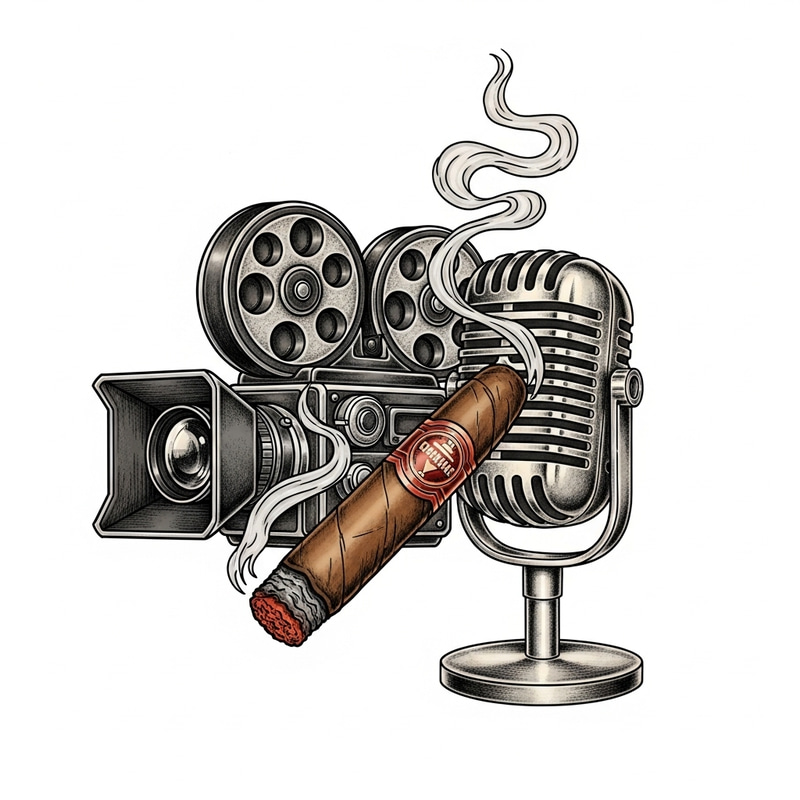 Realistic Cinematic Logo Design with Camera, Cigar & Microphone - Unique Merging