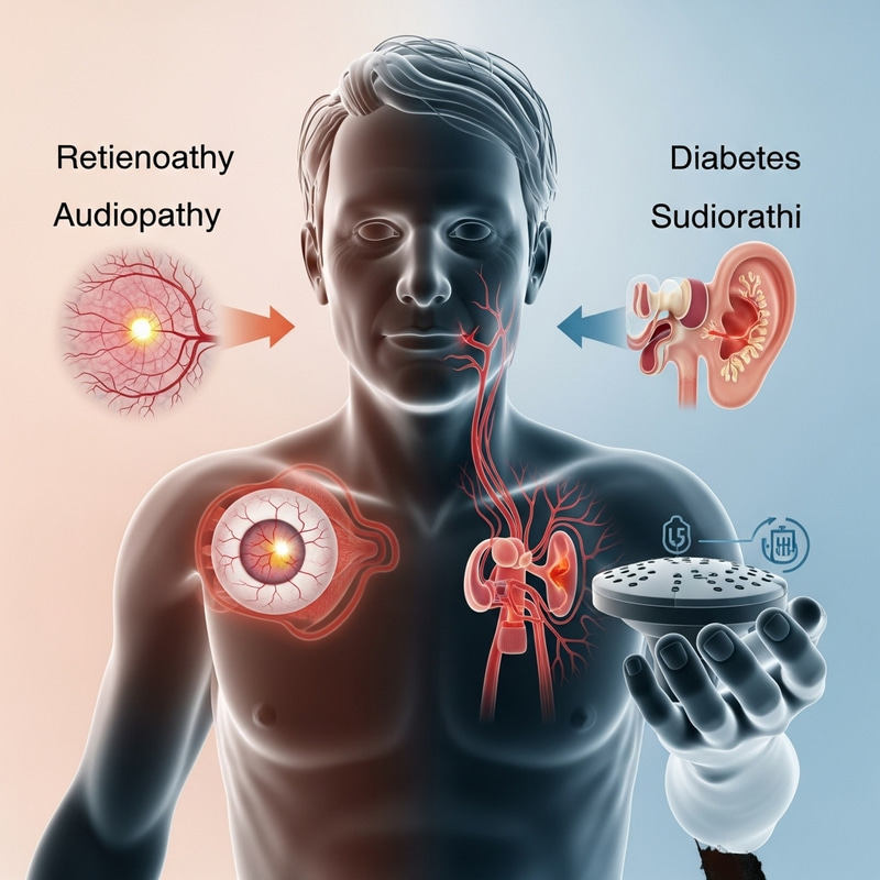 3D Medical Illustration of Patient with Retinopathy, Audiopathy & Diabetes