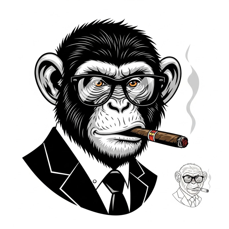 George Burns Inspired Monkey Portrait - Unique Cigar Smoking Art George Burns Inspired Monkey Portrait - Unique Cigar Smoking Art