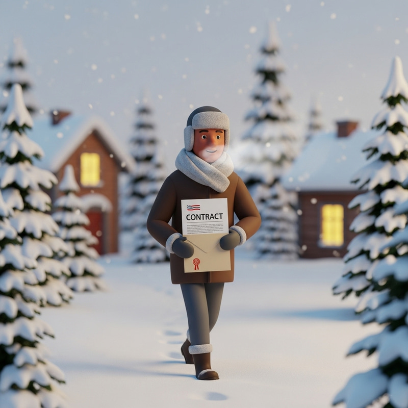 3D Winter Courier Delivers Contract in Snowy Weather 3D Winter Courier Delivers Contract in Snowy Weather
