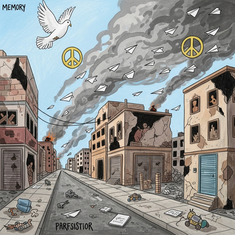 Child-like Illustrations of Gaza War Memories & Peace Symbols Child-like Illustrations of Gaza War Memories & Peace Symbols