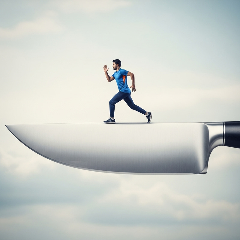 Man Sprinting on Enormous Knife Blade Man Sprinting on Enormous Knife Blade
