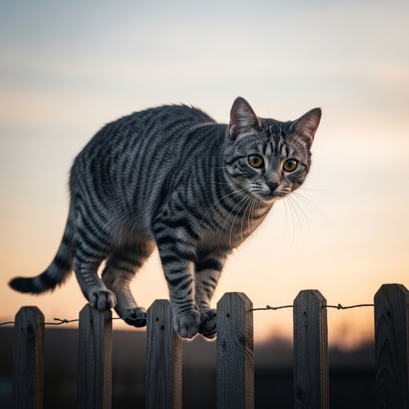 Cute Tabby Cat Posing at Sunset Cute Tabby Cat Posing at Sunset