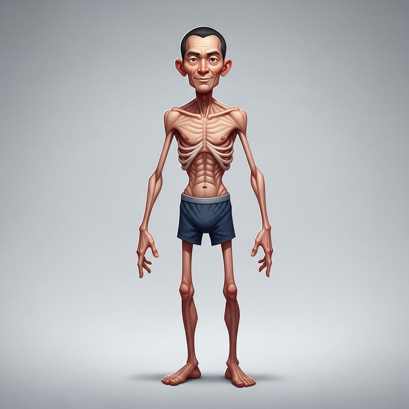 Emaciated Middle-Aged Man Illustration | Malnourished Figure Emaciated Middle-Aged Man Illustration | Malnourished Figure