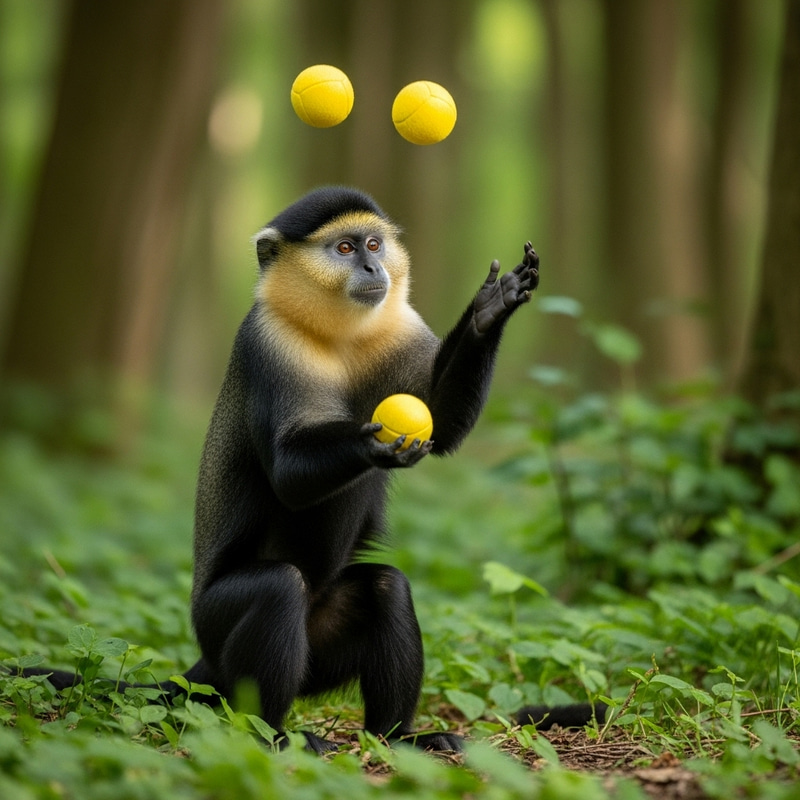 Enchanting Juggling Monkey in Black, Gold, and Yellow