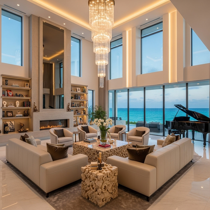 Ultra-Luxury Modern Seaside Villa with High Living Room and Super Luxurious Furniture