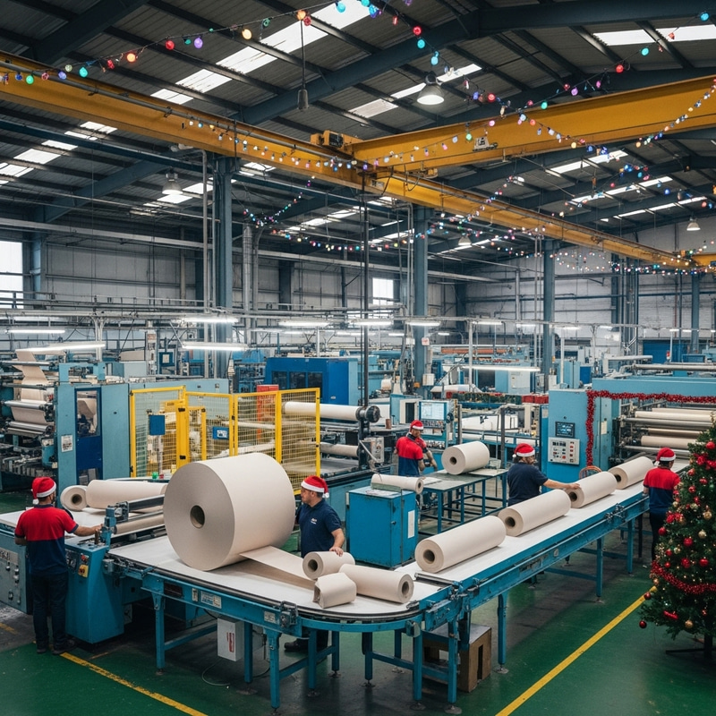 Christmas Paper Roll Factory: Industrial Decor