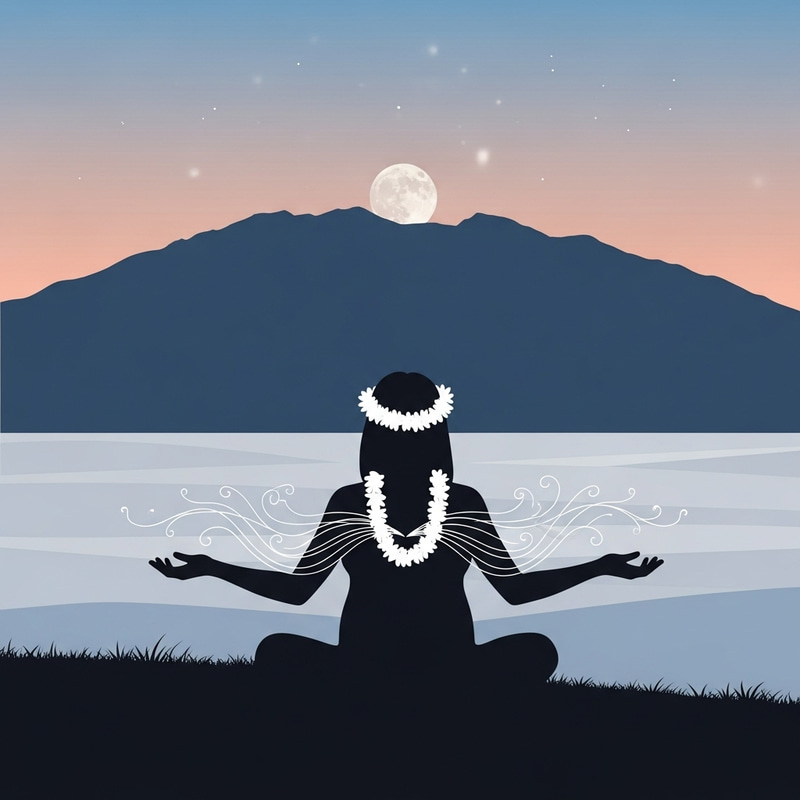 Mauna Kea Mountain Silhouette with Pregnant Woman and Full Moon - Serene Scene Mauna Kea Mountain Silhouette with Pregnant Woman and Full Moon - Serene Scene