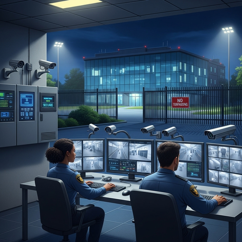 Nighttime High-Tech Security Site | Surveillance & Protection Nighttime High-Tech Security Site | Surveillance & Protection