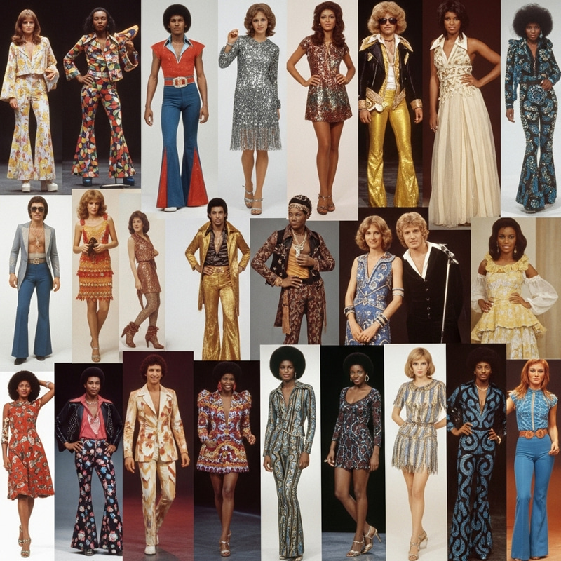 1970s Disco Era Fashion: Vibrant Glamorous Attire Showcase 1970s Disco Era Fashion: Vibrant Glamorous Attire Showcase