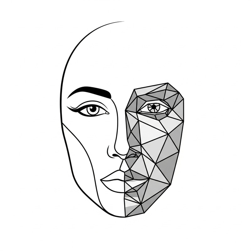 Contrasting Curved and Angular Face Illustration Contrasting Curved and Angular Face Illustration