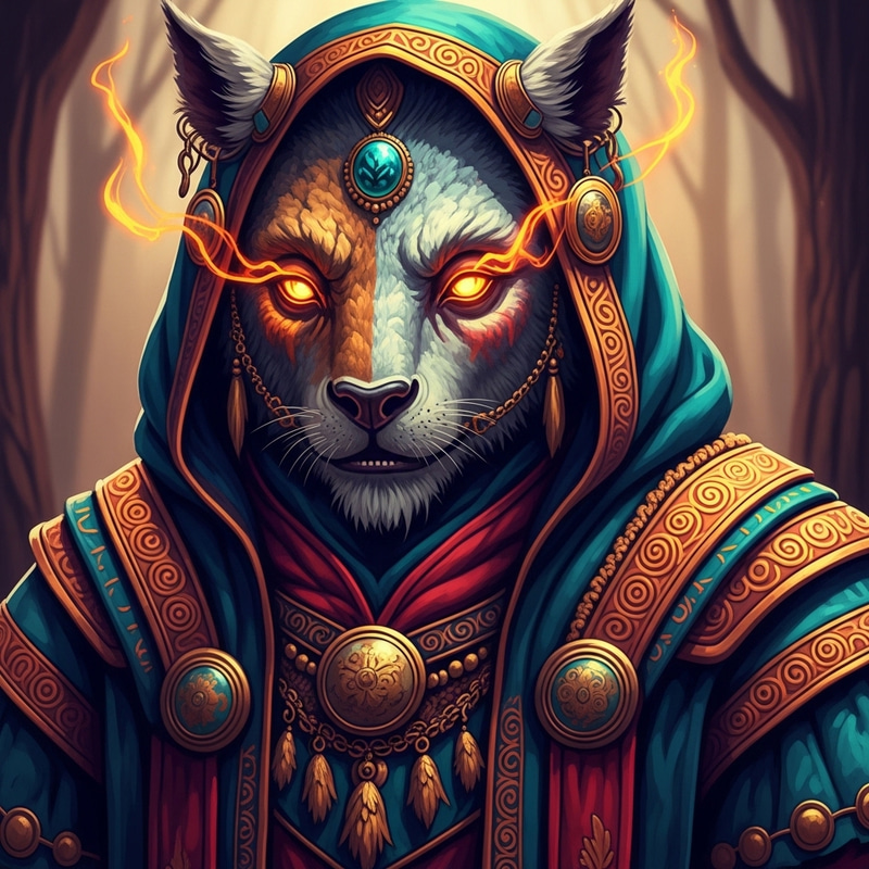 Mystical Humanoid Creature in Rich Garments with Enchanting Eyes