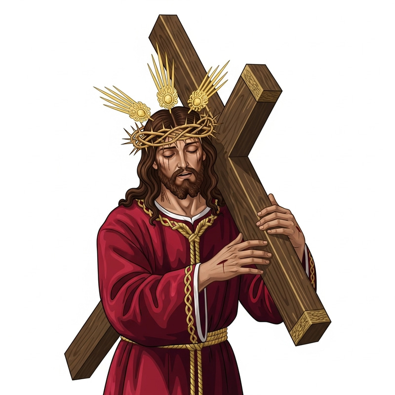 Jesus Christ Crown Thorns Carrying Cross