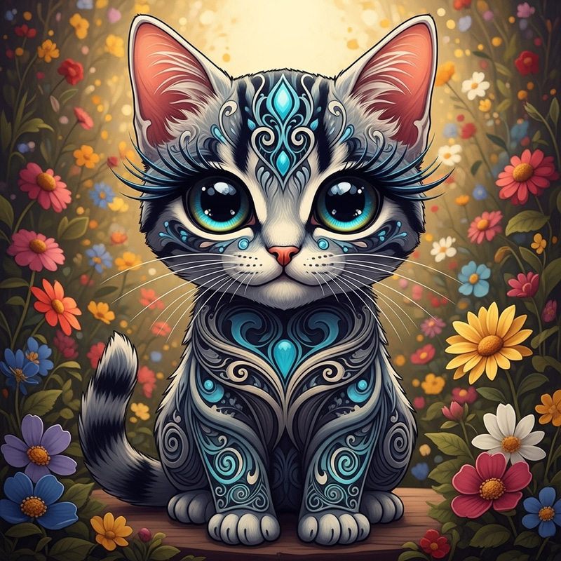 Royal Futuristic Kitten with Expressive Eyes | Art Nouveau Design Royal Futuristic Kitten with Expressive Eyes | Art Nouveau Design