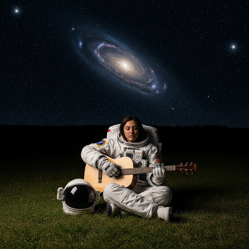 Astronaut Serenading the Cosmos with Guitar on Grass at Night Astronaut Serenading the Cosmos with Guitar on Grass at Night