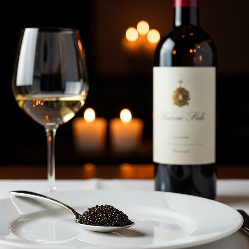 Elegant Dining: Black Caviar, Wine, Candlelight
