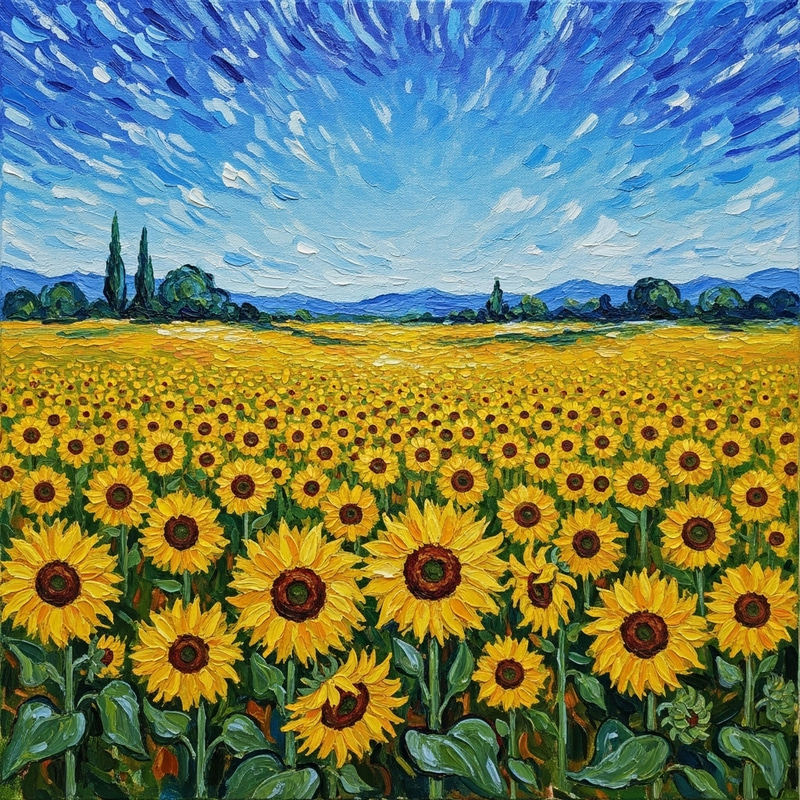 Radiant Sunflower Field in Impressionistic Style Radiant Sunflower Field in Impressionistic Style