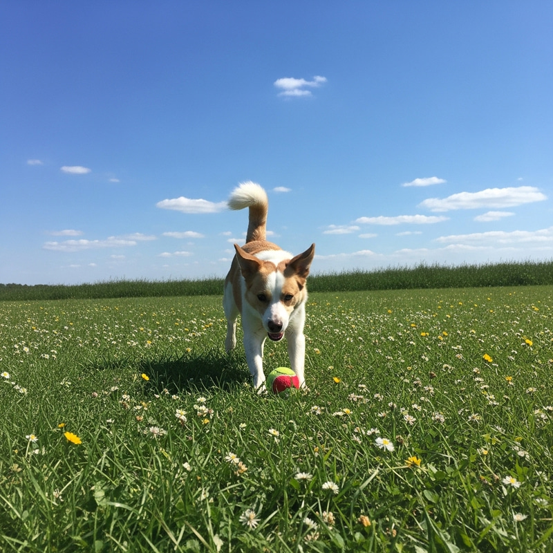Drawing of a Happy Dog Playing in Grass Field Drawing of a Happy Dog Playing in Grass Field