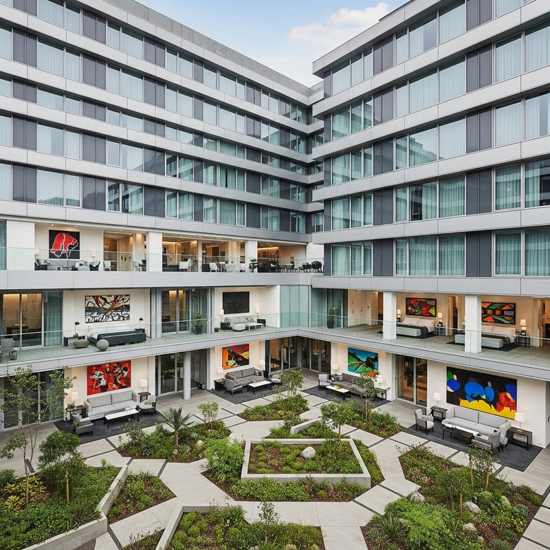 Modern Hotel with Contemporary Design: Serene Gardens & City View Modern Hotel with Contemporary Design: Serene Gardens & City View