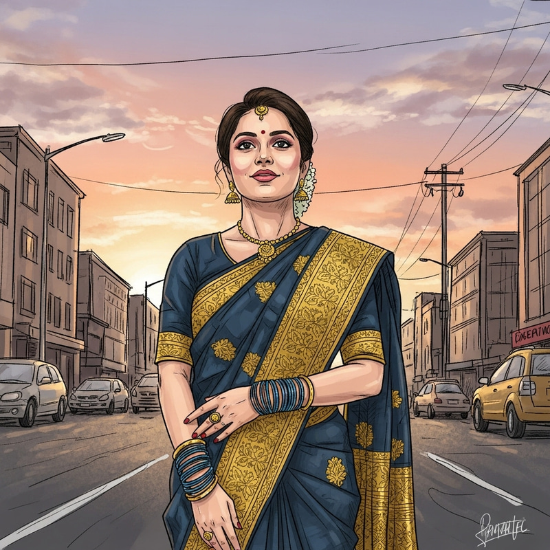 Beautiful Sketch of South Asian Woman in Traditional Attire Beautiful Sketch of South Asian Woman in Traditional Attire