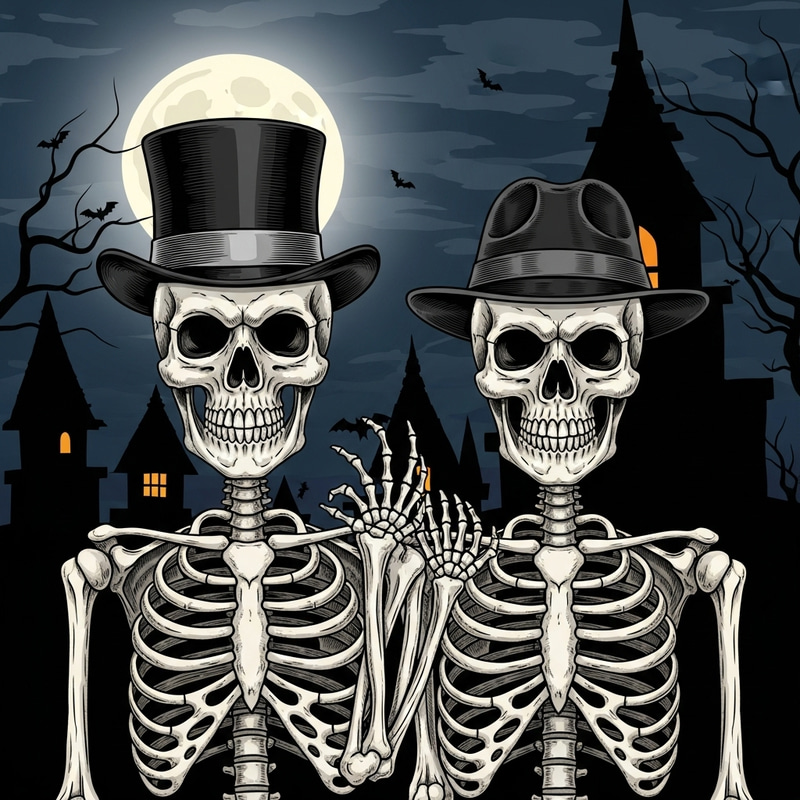 Cool Skeletons | Moonlit Halloween Scene Cool Skeletons | Moonlit Halloween Scene