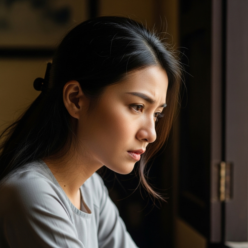 Contemplative Vietnamese Woman in Thought Contemplative Vietnamese Woman in Thought