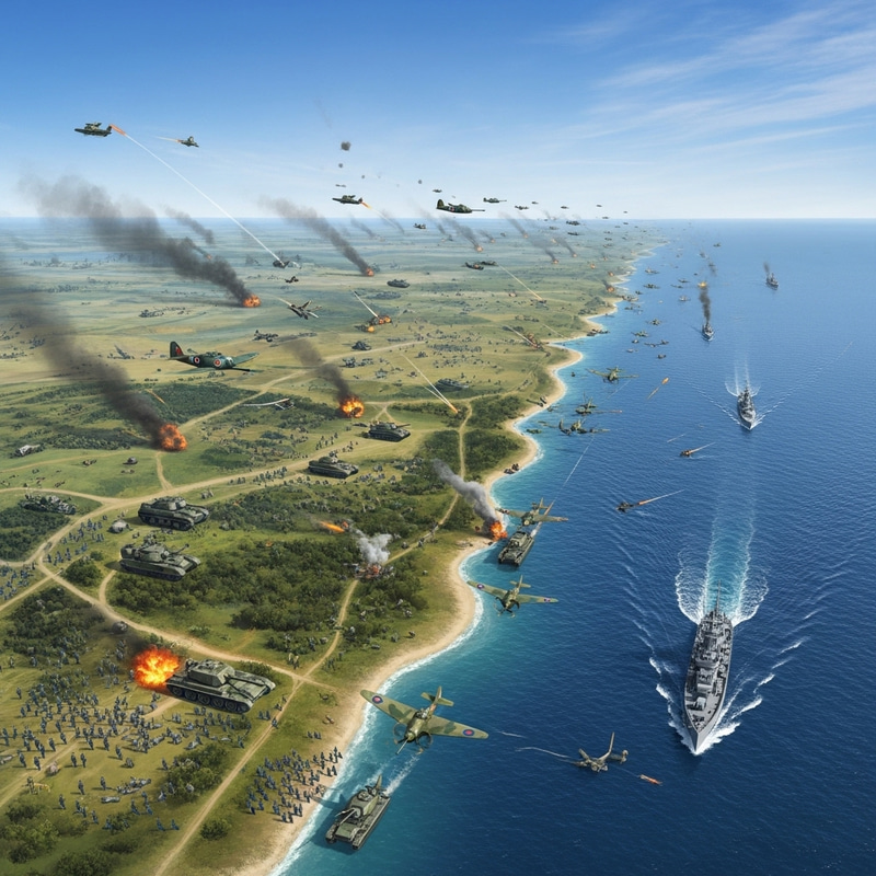 WW2 Aerial Battle Scene - Intense Military Conflict Overview WW2 Aerial Battle Scene - Intense Military Conflict Overview