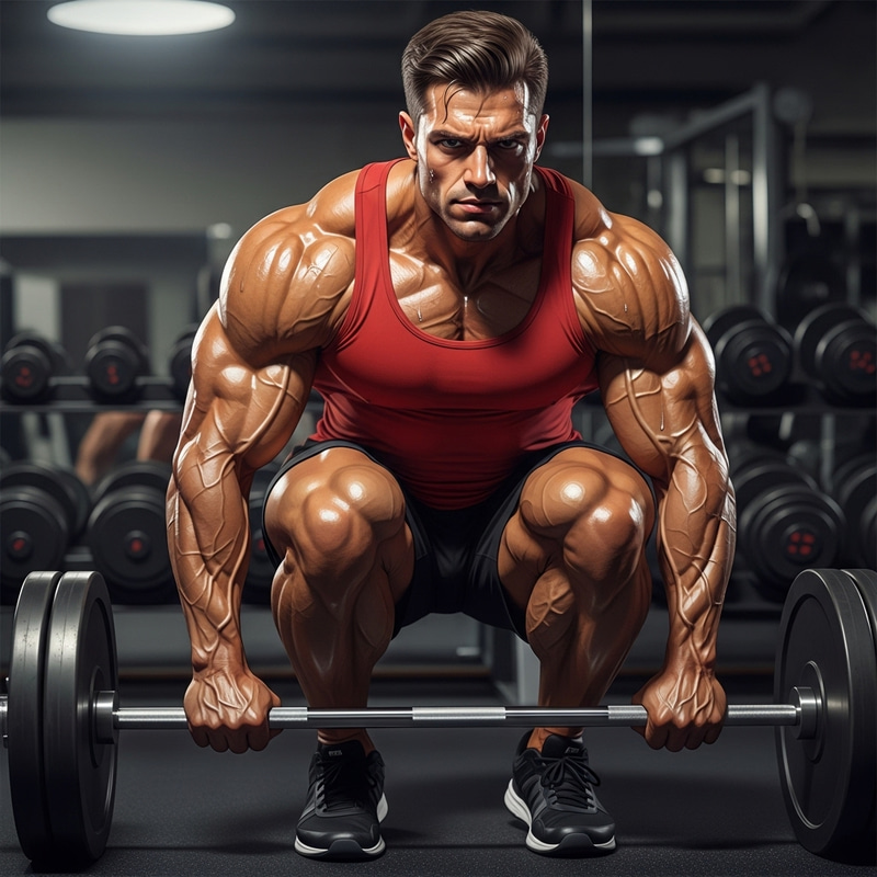 Muscular Bodybuilder Preparing to Lift