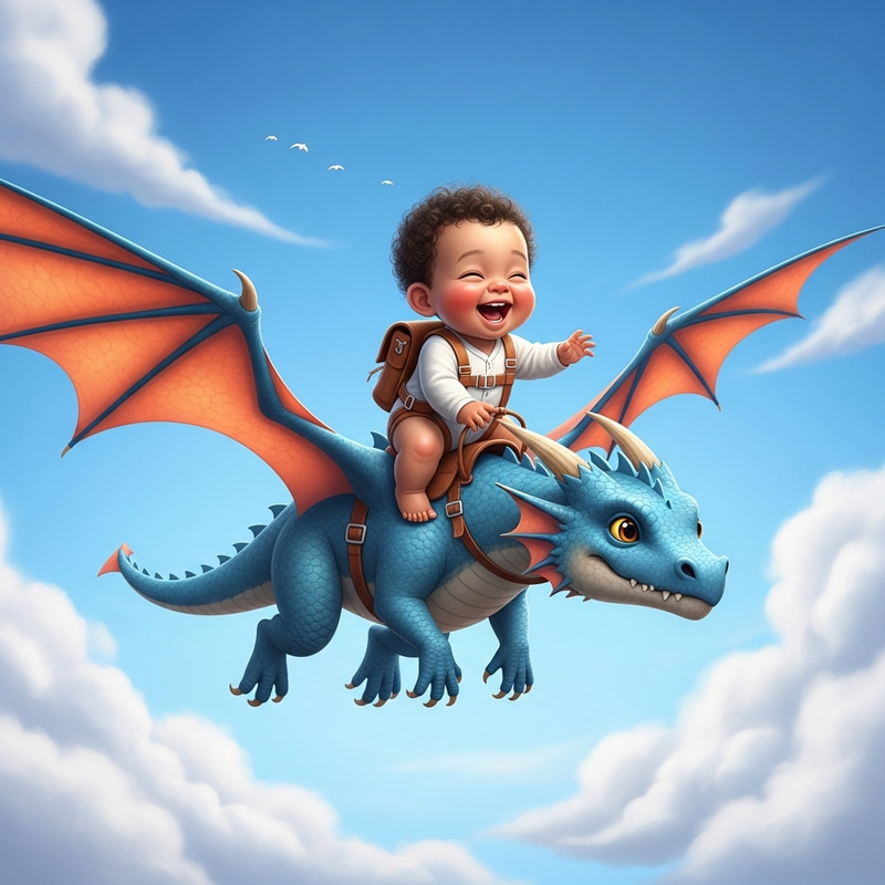 Cute Baby Riding Flying Dragon | Magical 8k Illustration Cute Baby Riding Flying Dragon | Magical 8k Illustration