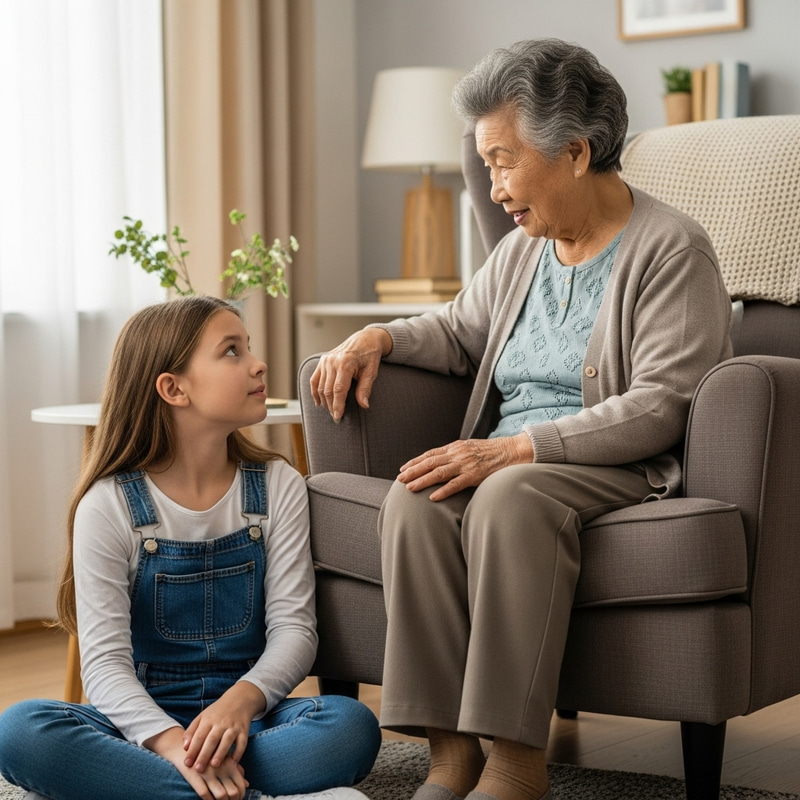 Inspirational Intergenerational Chat Between Girl and Elderly Woman
