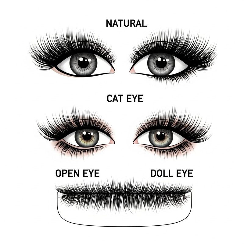 Lash Extension Styles: Natural, Cat Eye, Open Eye, Doll Eye Lash Extension Styles: Natural, Cat Eye, Open Eye, Doll Eye