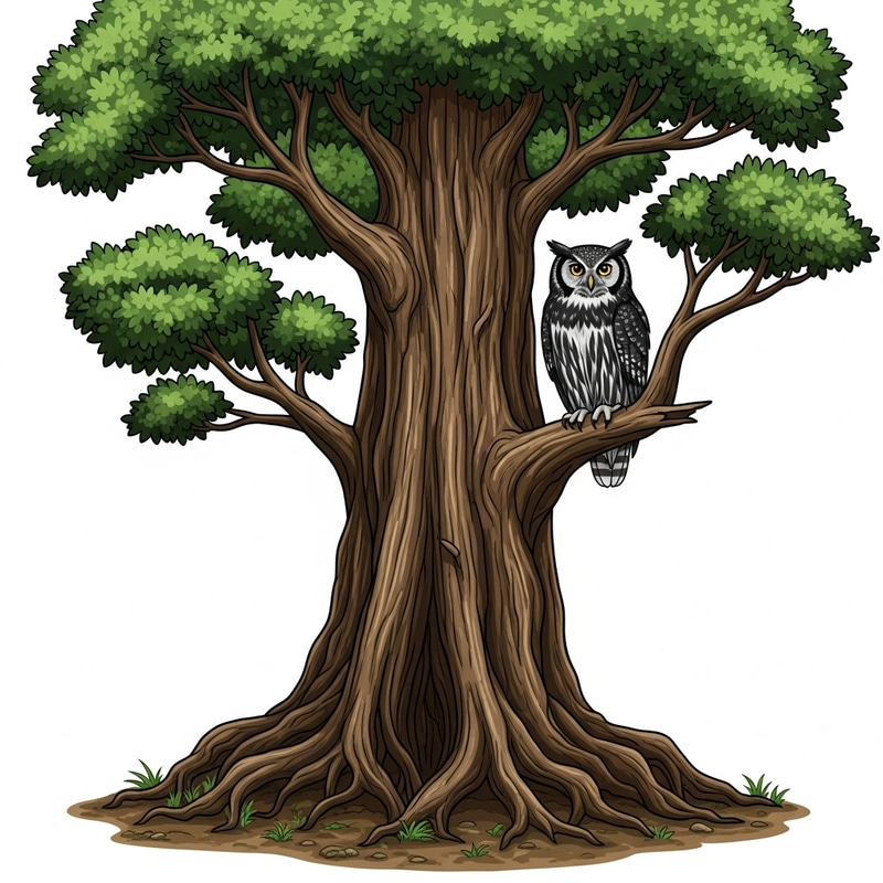 Serenity and Wisdom: Ancient Tree and Wise Owl