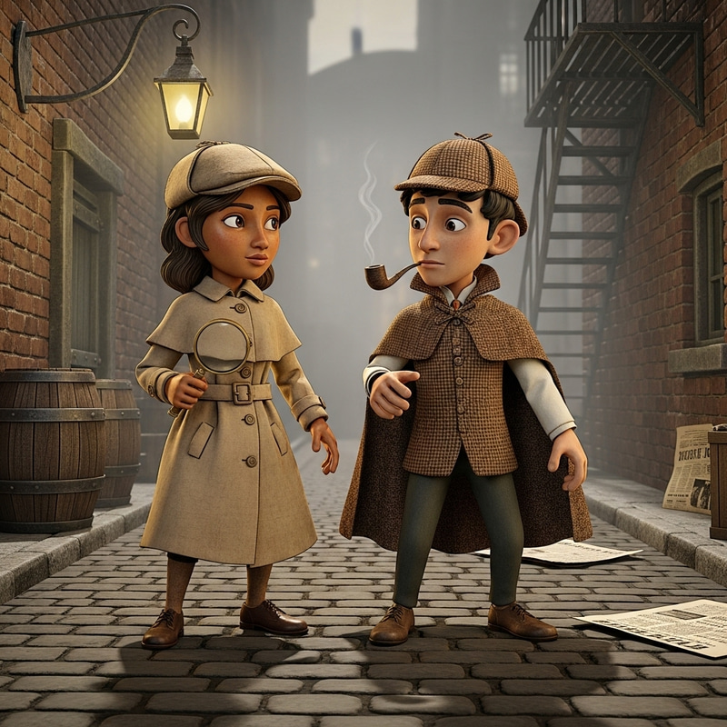 Young Detectives in 3D Sherlock Holmes Style | Animated Scene Young Detectives in 3D Sherlock Holmes Style | Animated Scene
