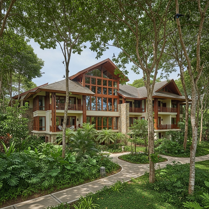 Tropical Architecture Condominiums in Lush Greenery Tropical Architecture Condominiums in Lush Greenery