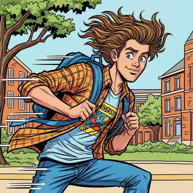 Stylish Caucasian University Student in DC Comics Style