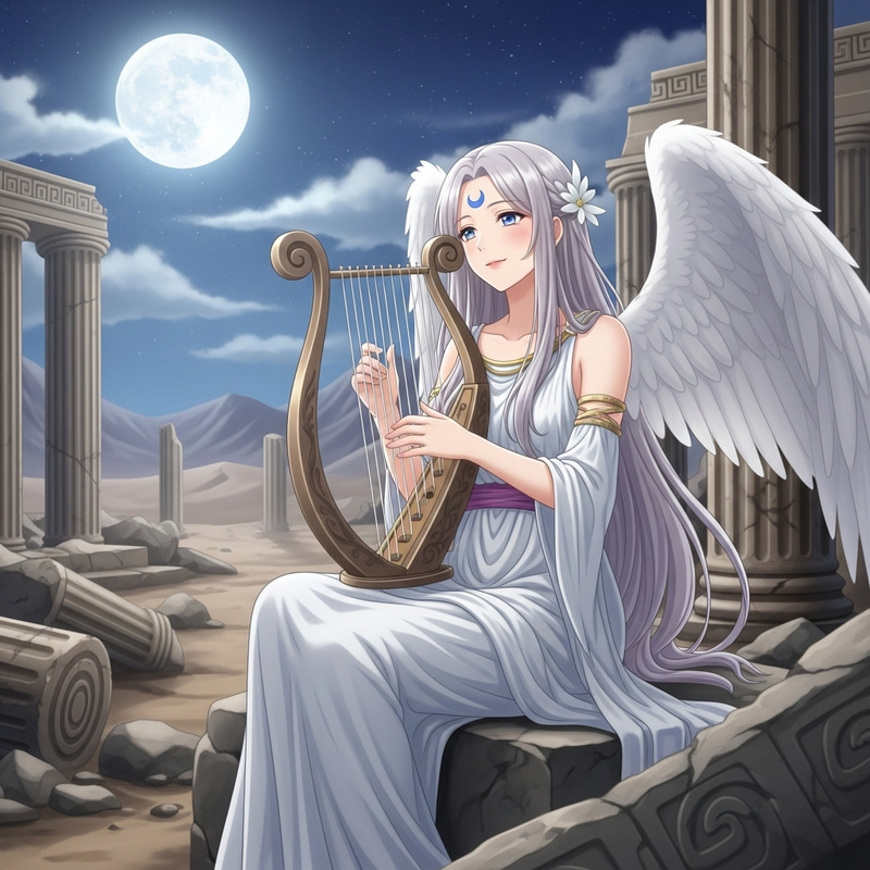 Anime Style Woman Playing Harp in Serenity | Ethereal Scene Anime Style Woman Playing Harp in Serenity | Ethereal Scene